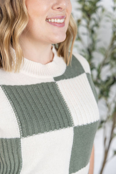 IN STOCK Checkered Sweater Top - Sage