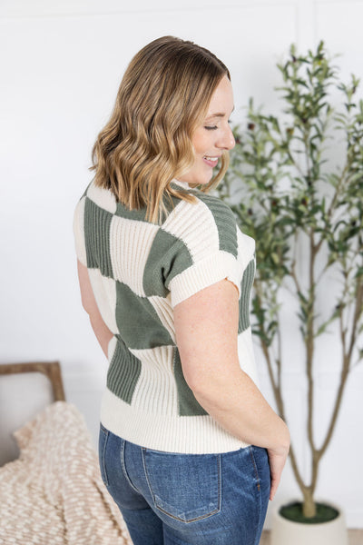IN STOCK Checkered Sweater Top - Sage
