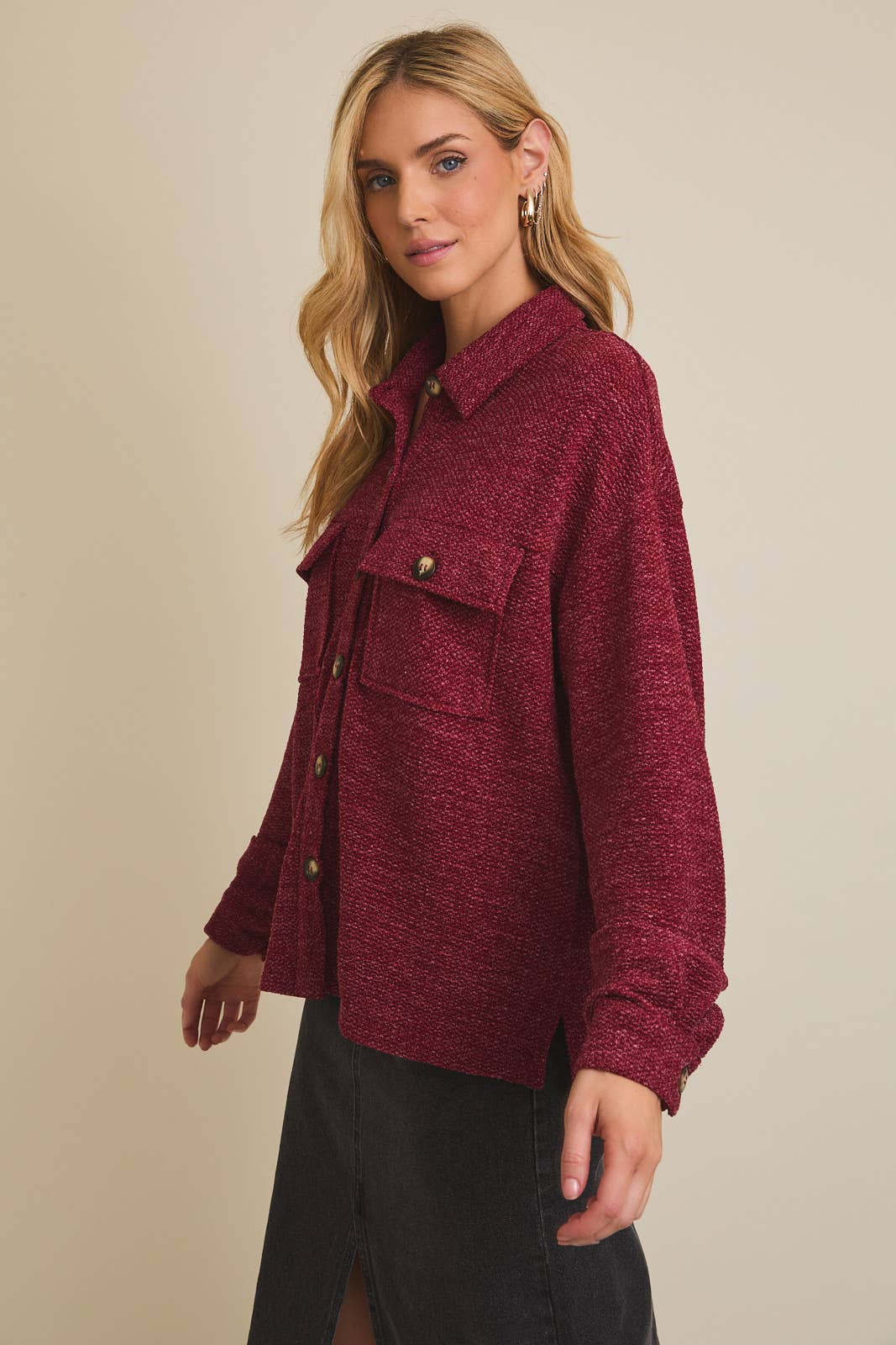 Burgundy Button Up Shacket