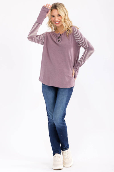 Mulberry Contrast Button Front Top