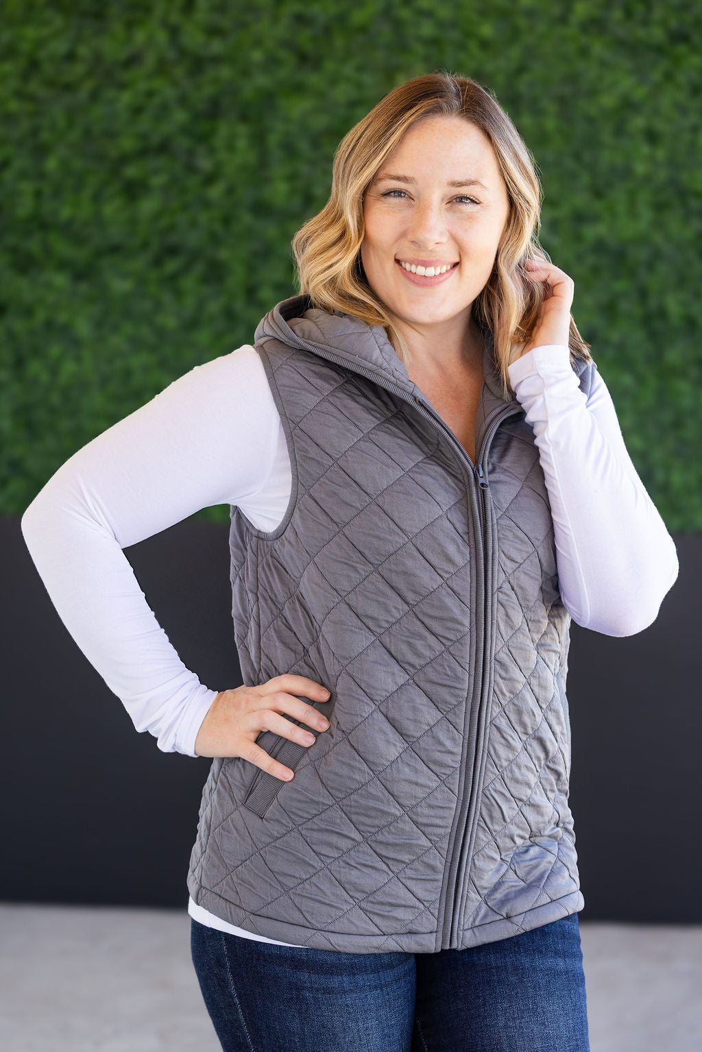 IN STOCK Heather Hooded Vest - Grey