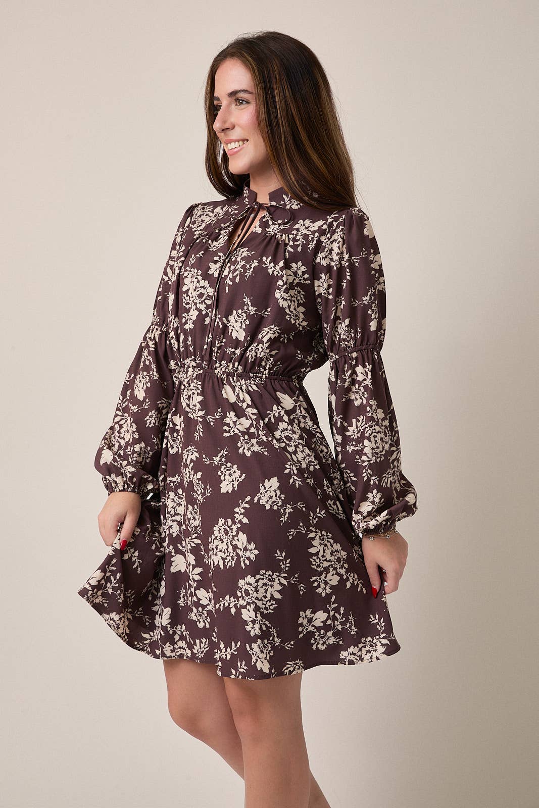 Brown & Cream Floral Mini Dress