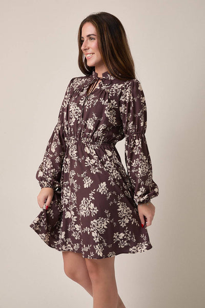 Brown & Cream Floral Mini Dress