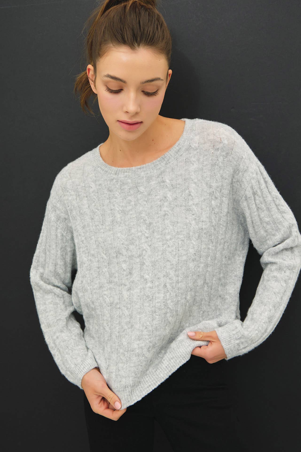 Grey Cable Knit Sweater