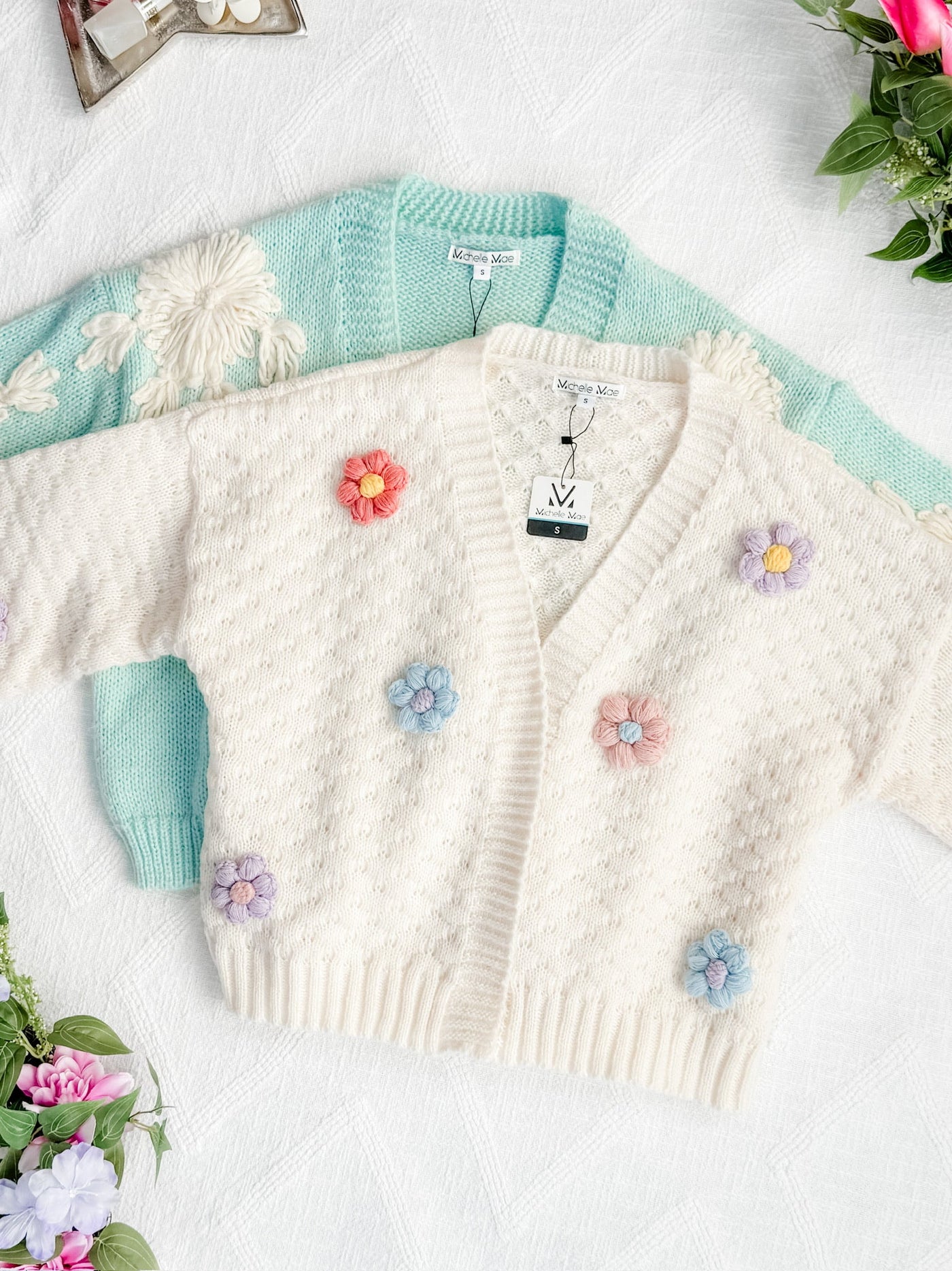 IN STOCK Mint and Tan Floral Cardigan