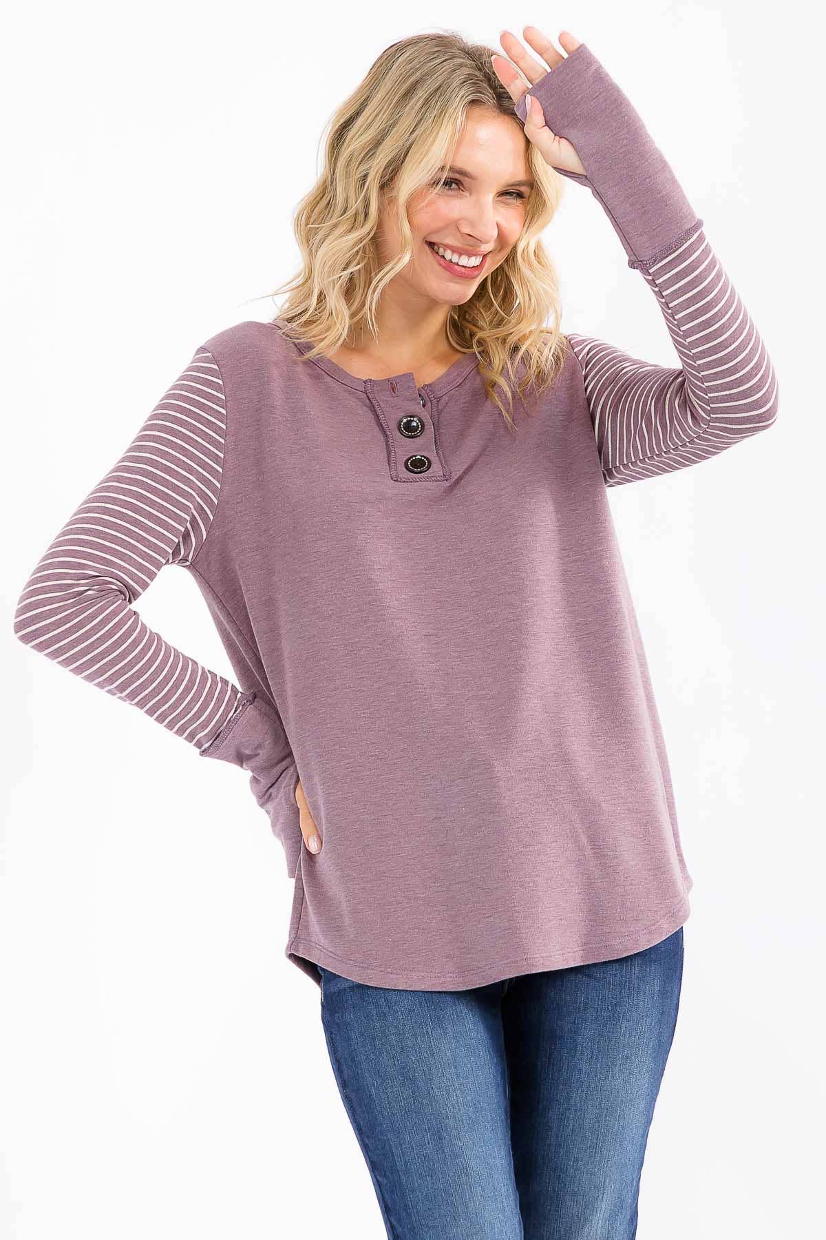 Mulberry Contrast Button Front Top