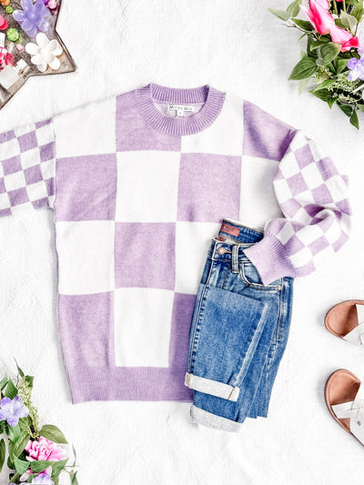IN STOCK Checkered Pullover Sweater - Lavender