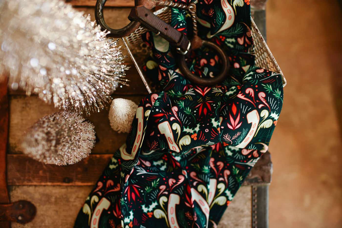 Holly Horseshoe Christmas Tea Towel - Holiday Gift