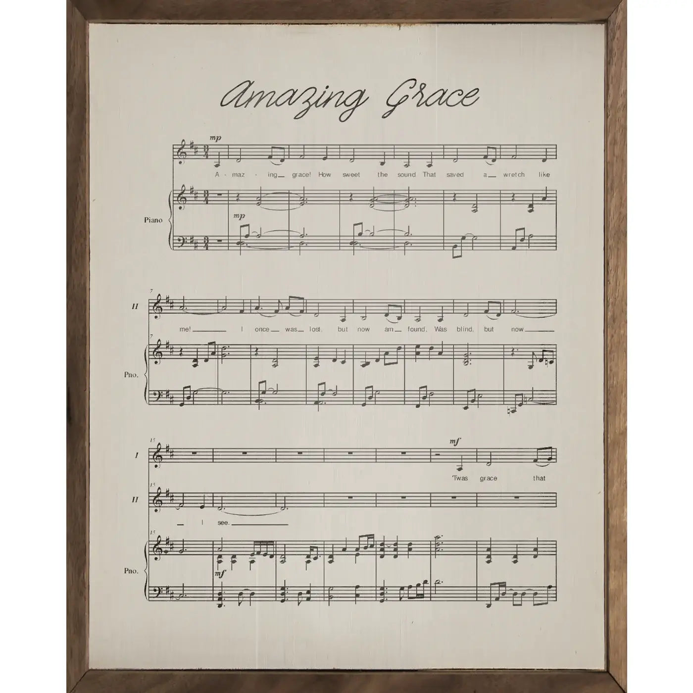 Amazing Grace Sheet Music Antique White: 8 x 10 x 1.5