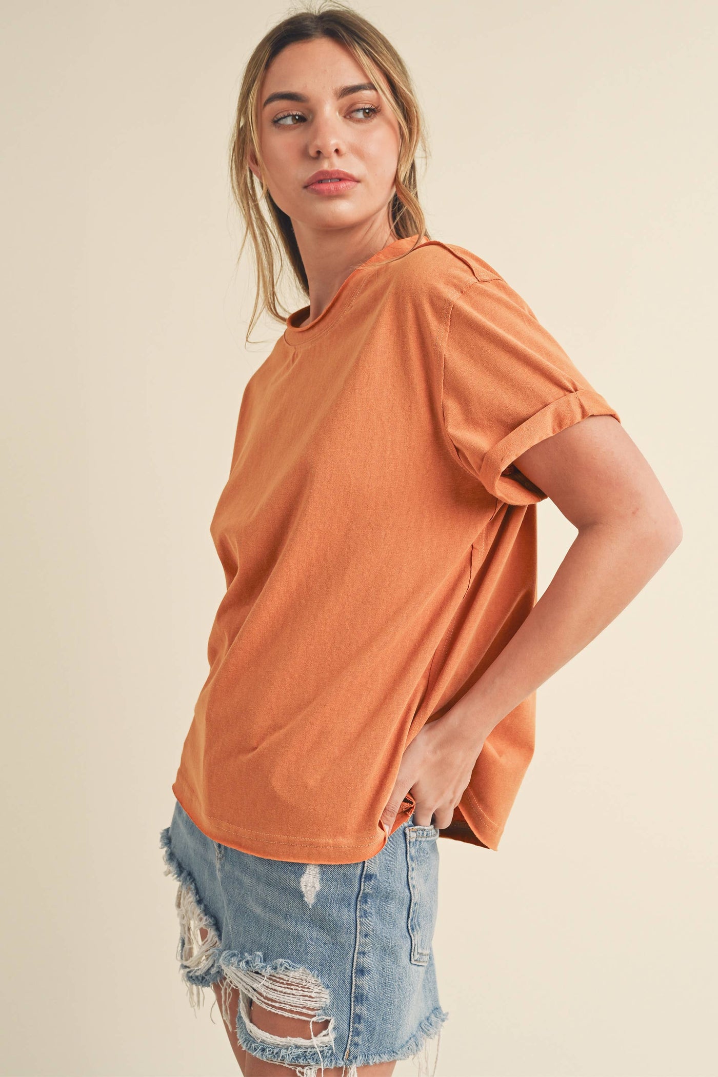 8314DN Mali Baby Tee Short Sleeve Top: Rose / Contemporary / M