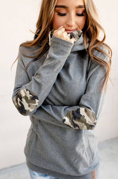 DoubleHood Sweatshirt - Camo Elbow Patch