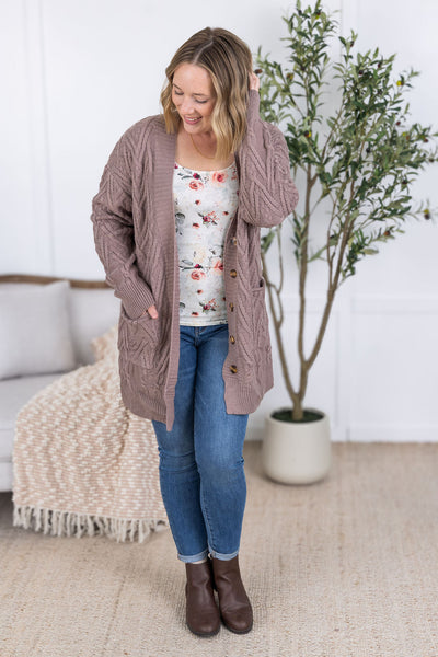 IN STOCK Brooks Button Sweater Cardigan - Light Mocha