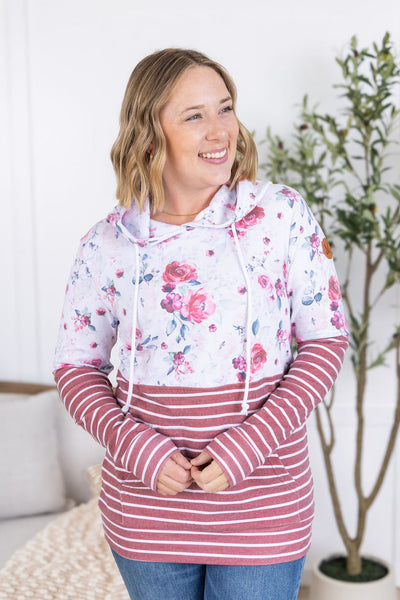 IN STOCK Hailey Pullover Hoodie - Pink Bloom and Stripes