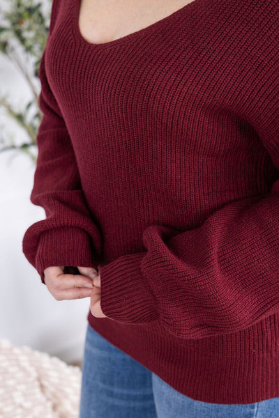 IN STOCK Bethany Bow Knit Sweater - Burgundy