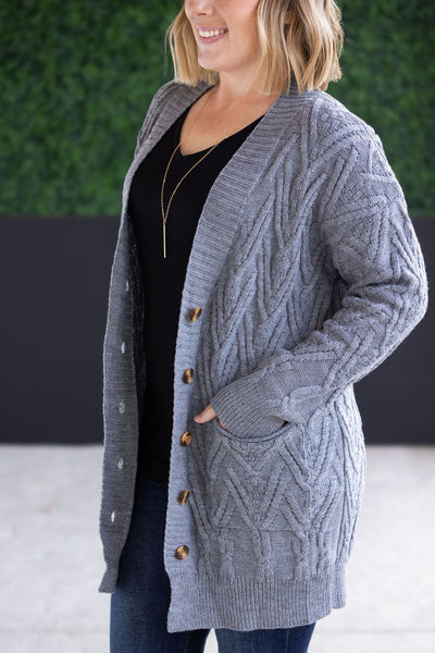 IN STOCK Brooks Button Sweater Cardigan - Grey