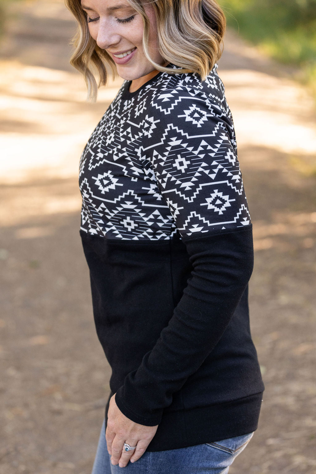 IN STOCK Natalie Pullover - Black Geometric