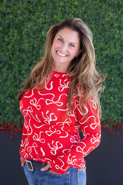 IN STOCK Blair Long Sleeve Top - Red and White Ribbons