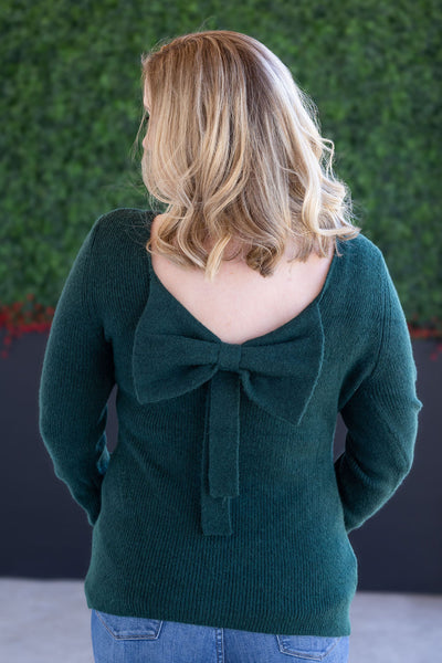 IN STOCK Bridget Back Bow Sweater - Hunter Green