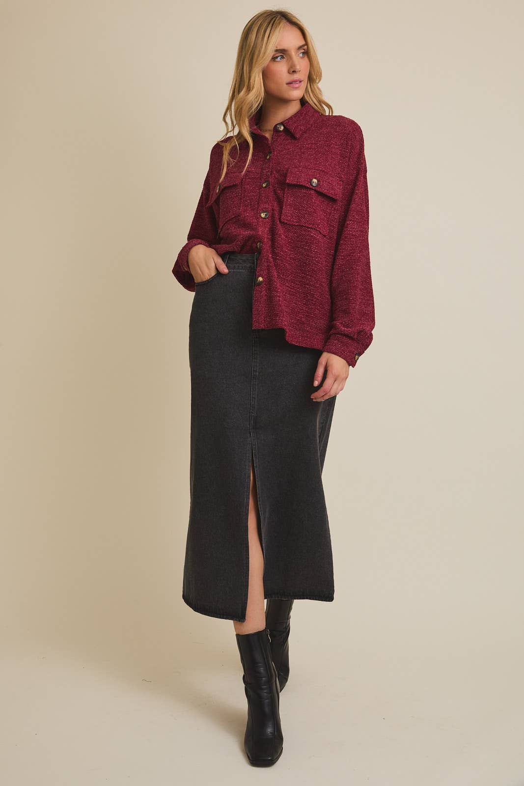 Burgundy Button Up Shacket