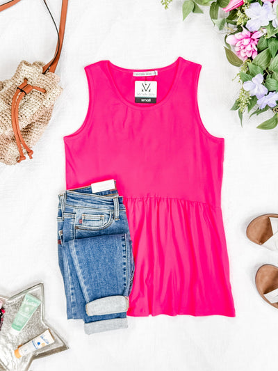 IN STOCK Renee Ruffle Tank - Neon Pink