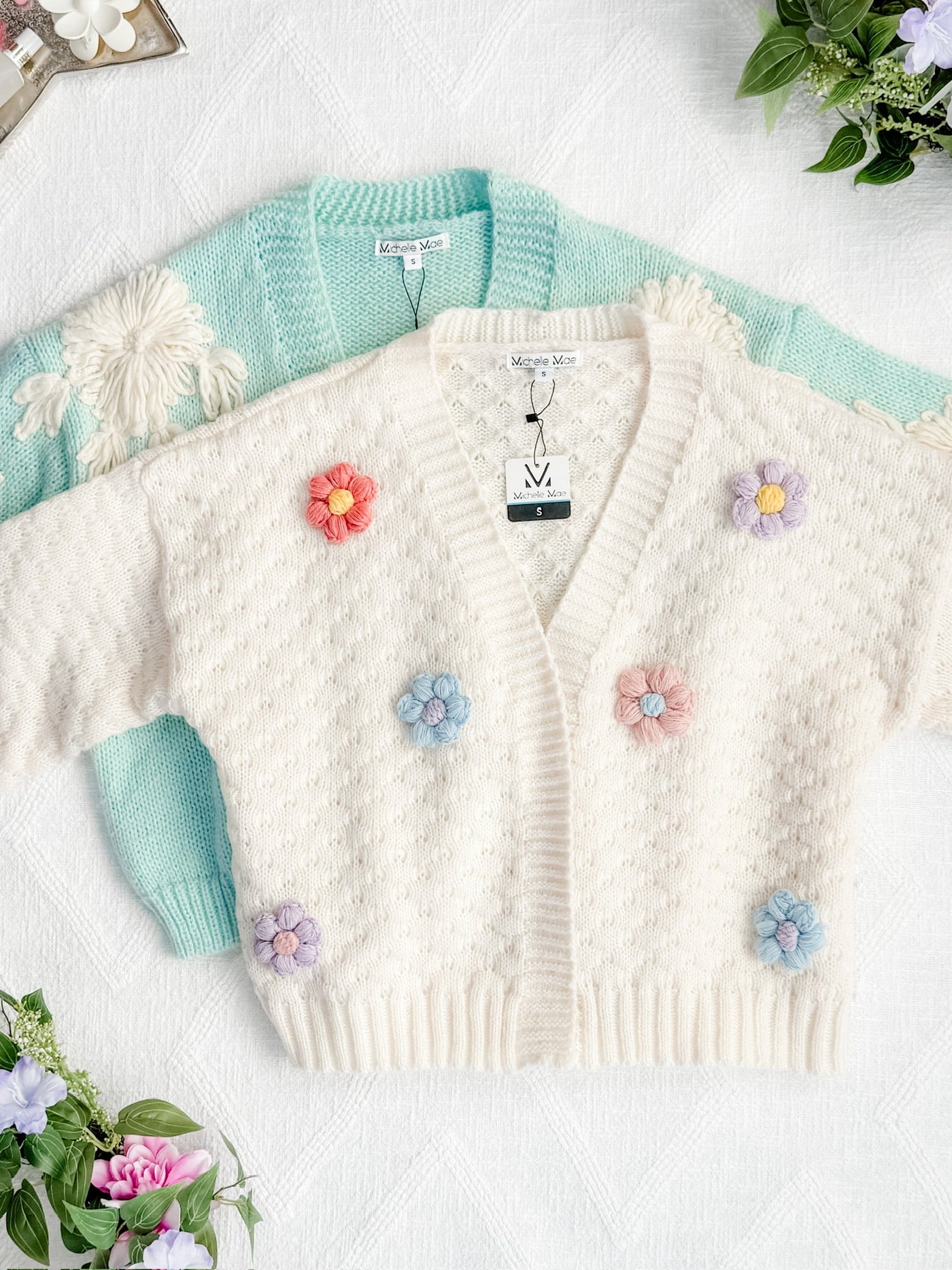 IN STOCK Mint and Tan Floral Cardigan
