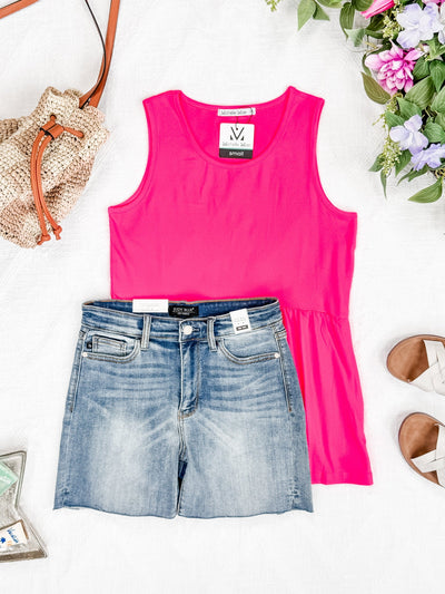 IN STOCK Renee Ruffle Tank - Neon Pink