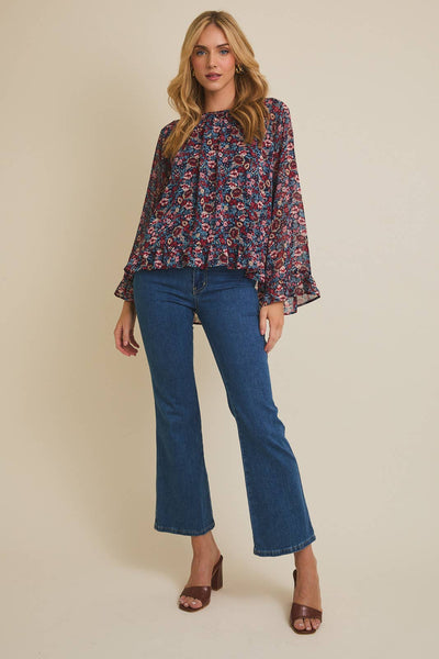 Navy Floral Loing Sleeve Top