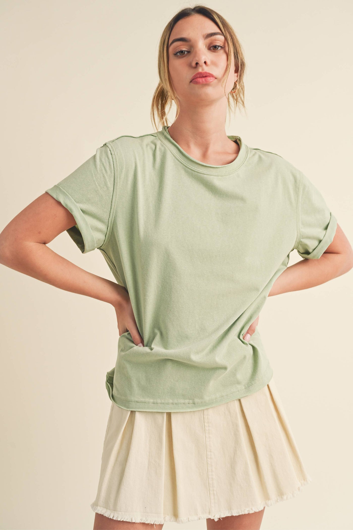 8314DN Mali Baby Tee Short Sleeve Top: Rose / Contemporary / M