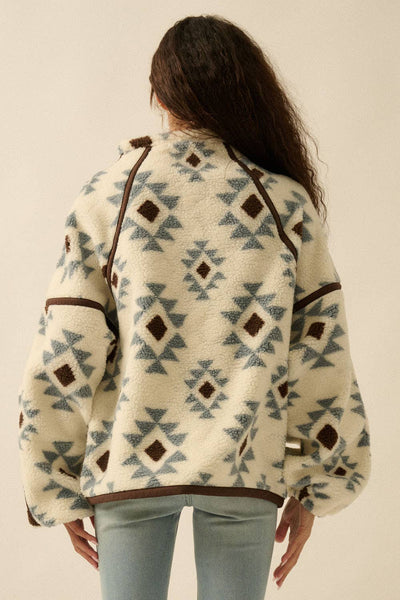 Geo Print Sherpa Fleece Half Zip Pullover