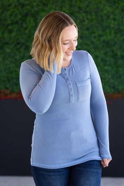 IN STOCK Georgia Long Sleeve Top - Dusty Blue