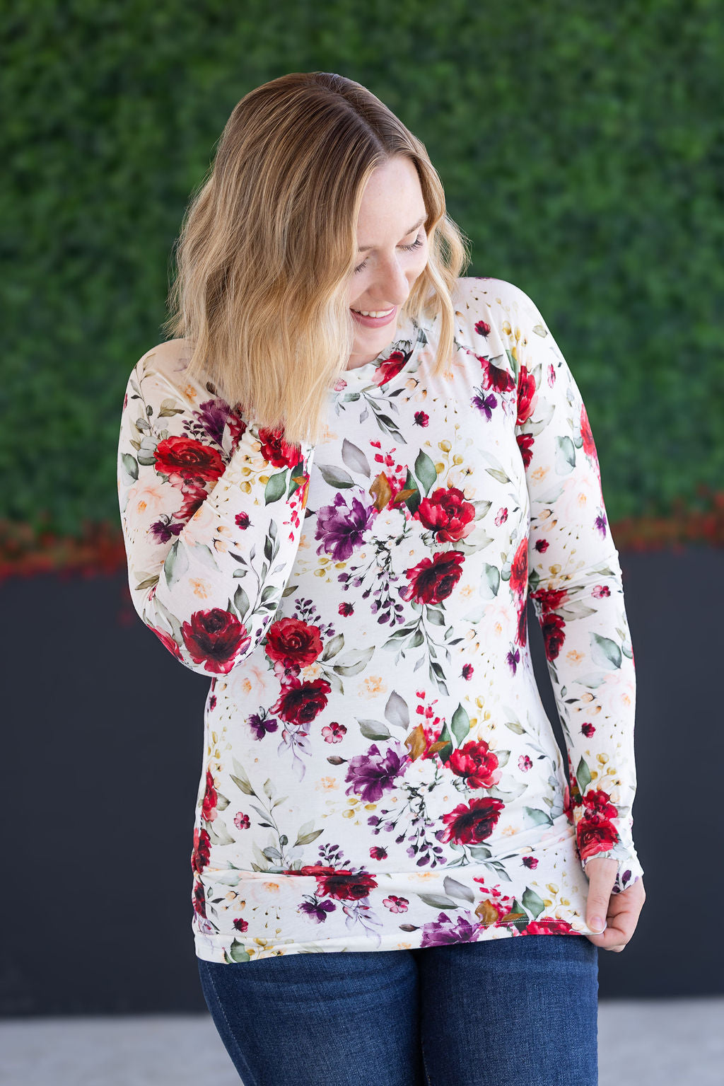 IN STOCK Blair Long Sleeve Top - Burgundy Bloom