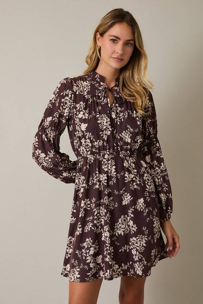 Brown & Cream Floral Mini Dress