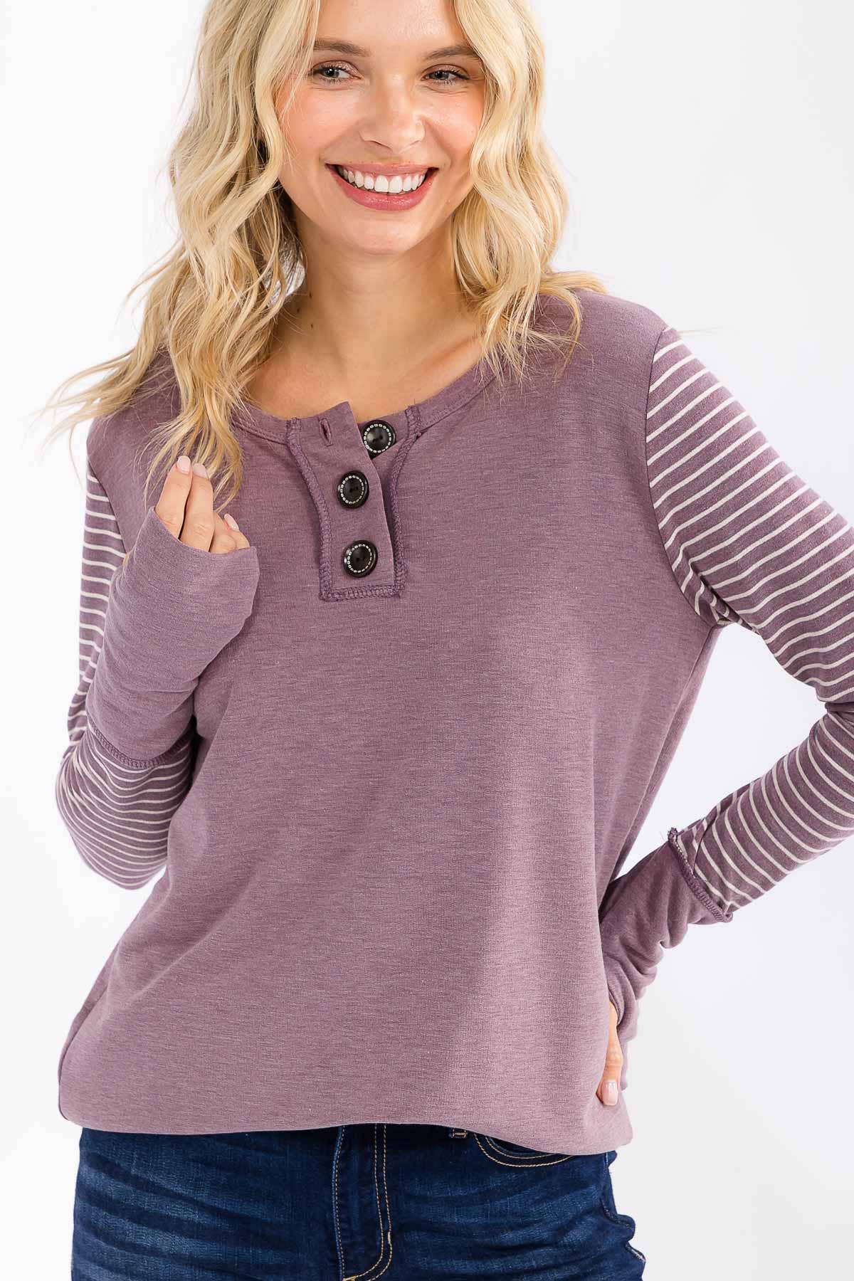 Mulberry Contrast Button Front Top