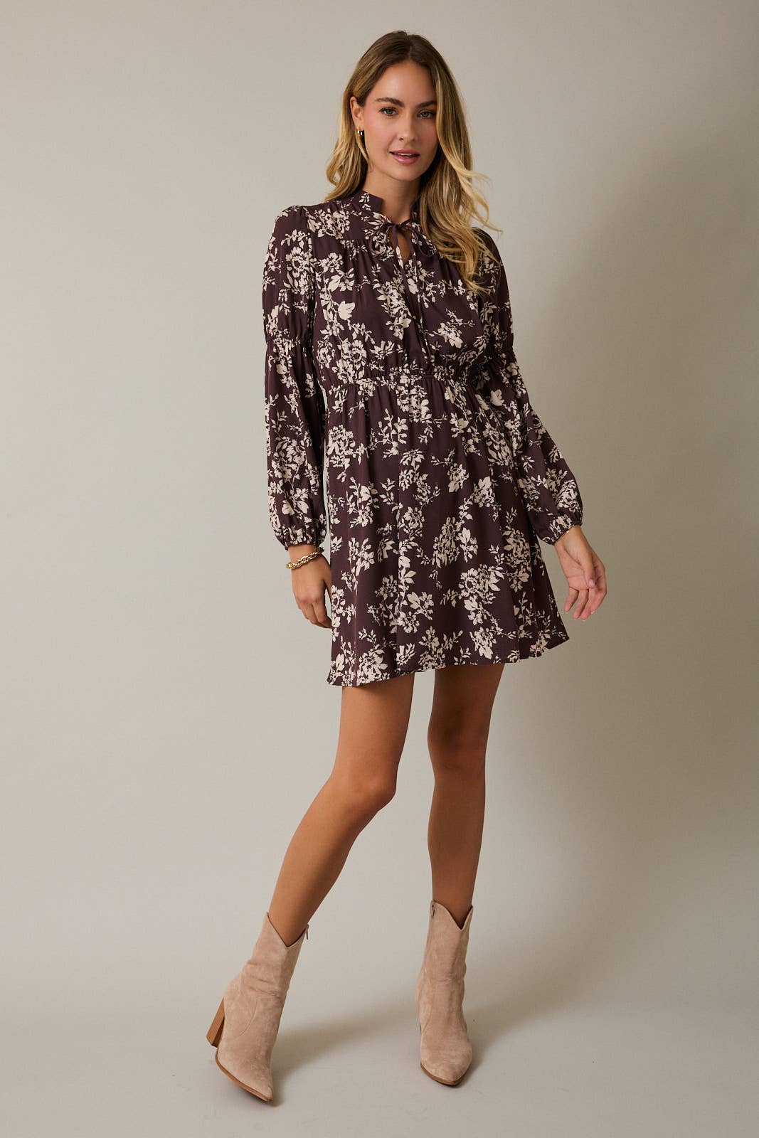 Brown & Cream Floral Mini Dress
