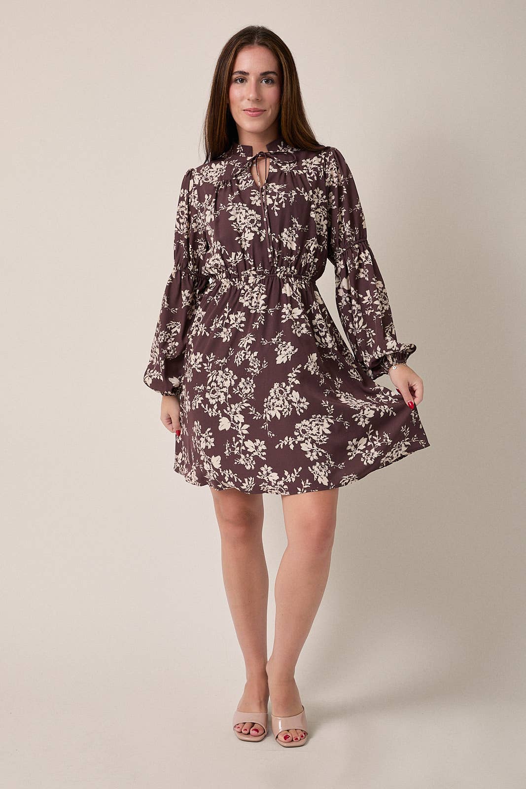 Brown & Cream Floral Mini Dress