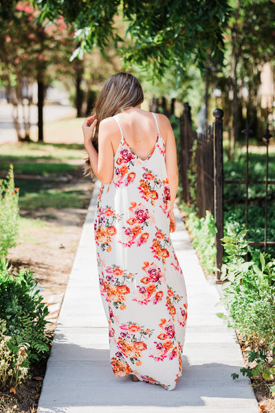 Cream and Pink Floral Maxi