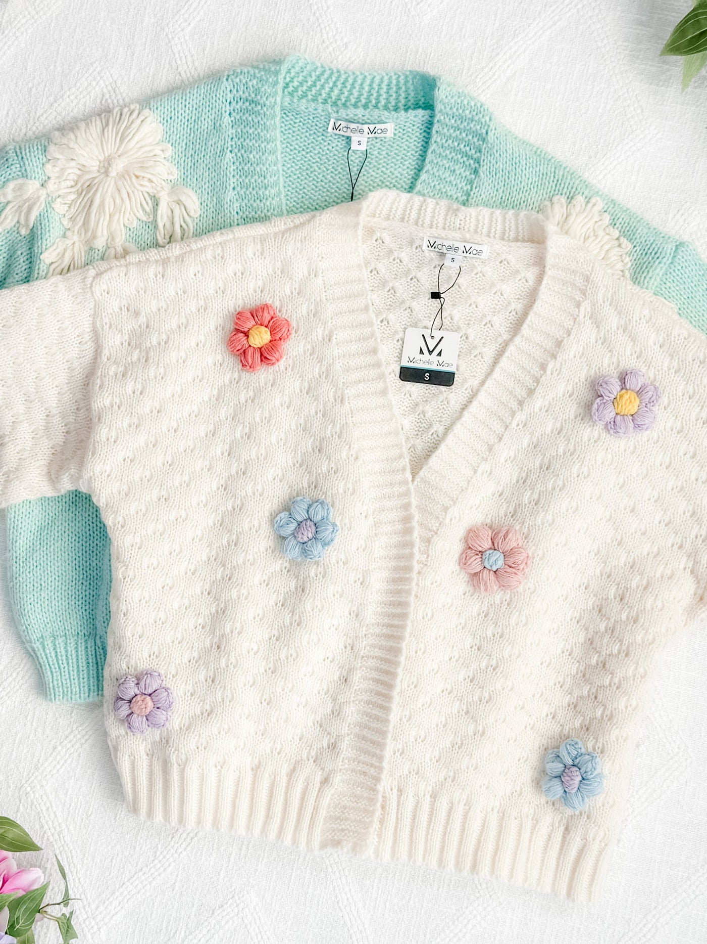 IN STOCK Mint and Tan Floral Cardigan