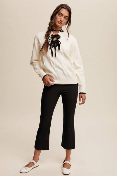 Contrast Bow-Tie Knit Pullover Sweater