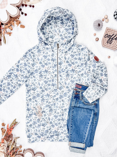 IN STOCK HalfZip Hoodie - Blue Floral