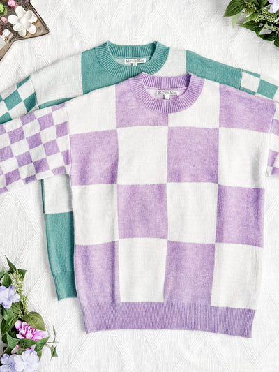 IN STOCK Checkered Pullover Sweater - Lavender