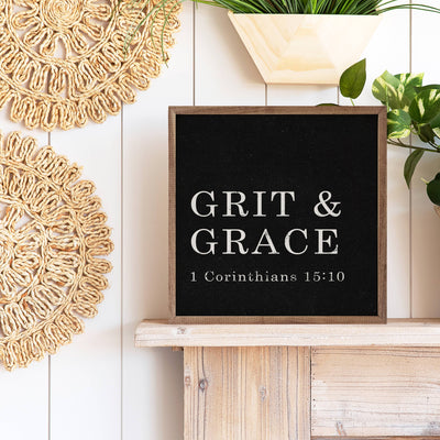 Grit And Grace 1 Corinthians 15 10 Black: 8 x 8 x 1.5