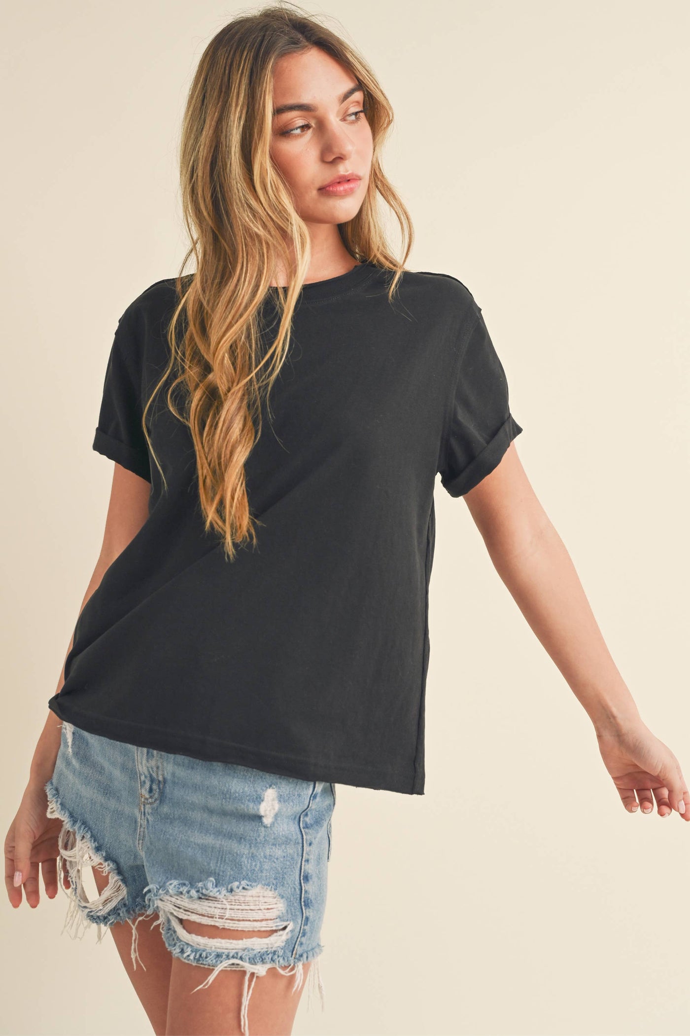 8314DN Mali Baby Tee Short Sleeve Top: Rose / Contemporary / M