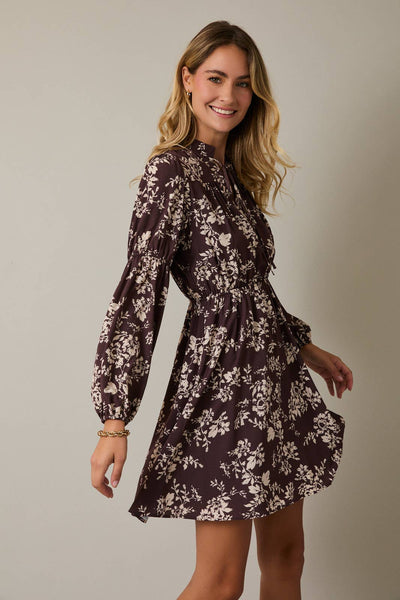 Brown & Cream Floral Mini Dress
