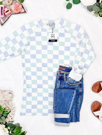 IN STOCK Blair Long Sleeve Top - Blue and Mint Checker MM EXCLUSIVE