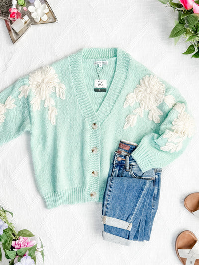IN STOCK Mint and Tan Floral Cardigan