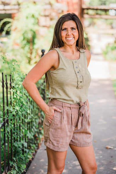 Light Olive Button Tank