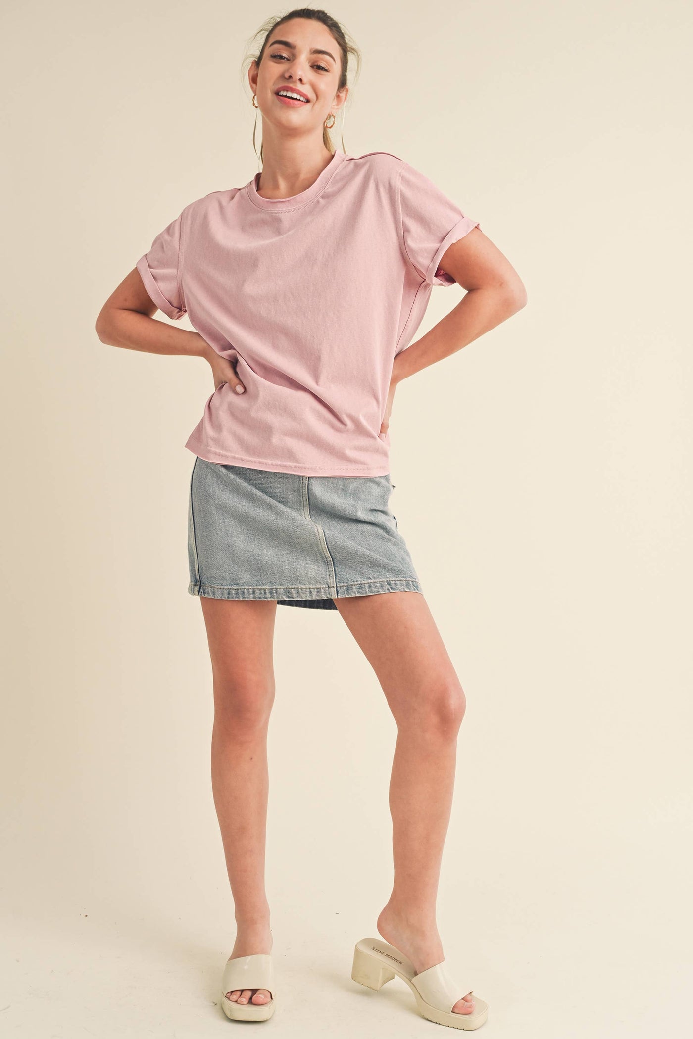 8314DN Mali Baby Tee Short Sleeve Top: Rose / Contemporary / M