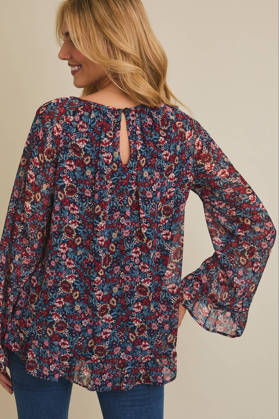 Navy Floral Loing Sleeve Top
