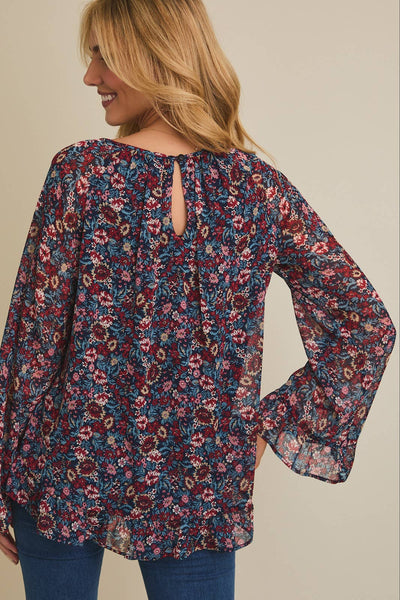 Navy Floral Loing Sleeve Top