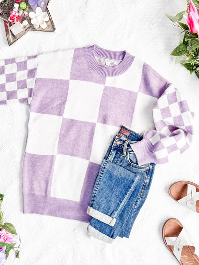 IN STOCK Checkered Pullover Sweater - Lavender